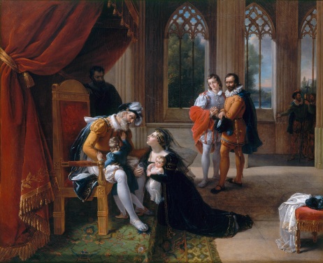 Inês de Castro com seu filho ajoelhada perante D. Afonso IV, pedindo misericórdia para o príncipe D. Pedro (por Eugénie Servières 1786-1820).